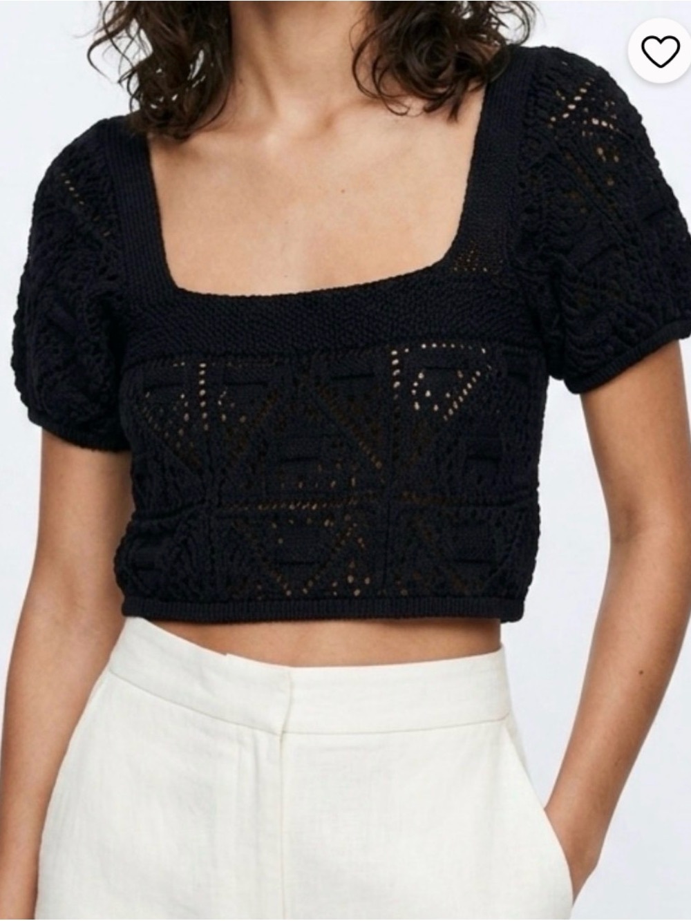 Zara Black Crochet Square-Neck Women’s Top